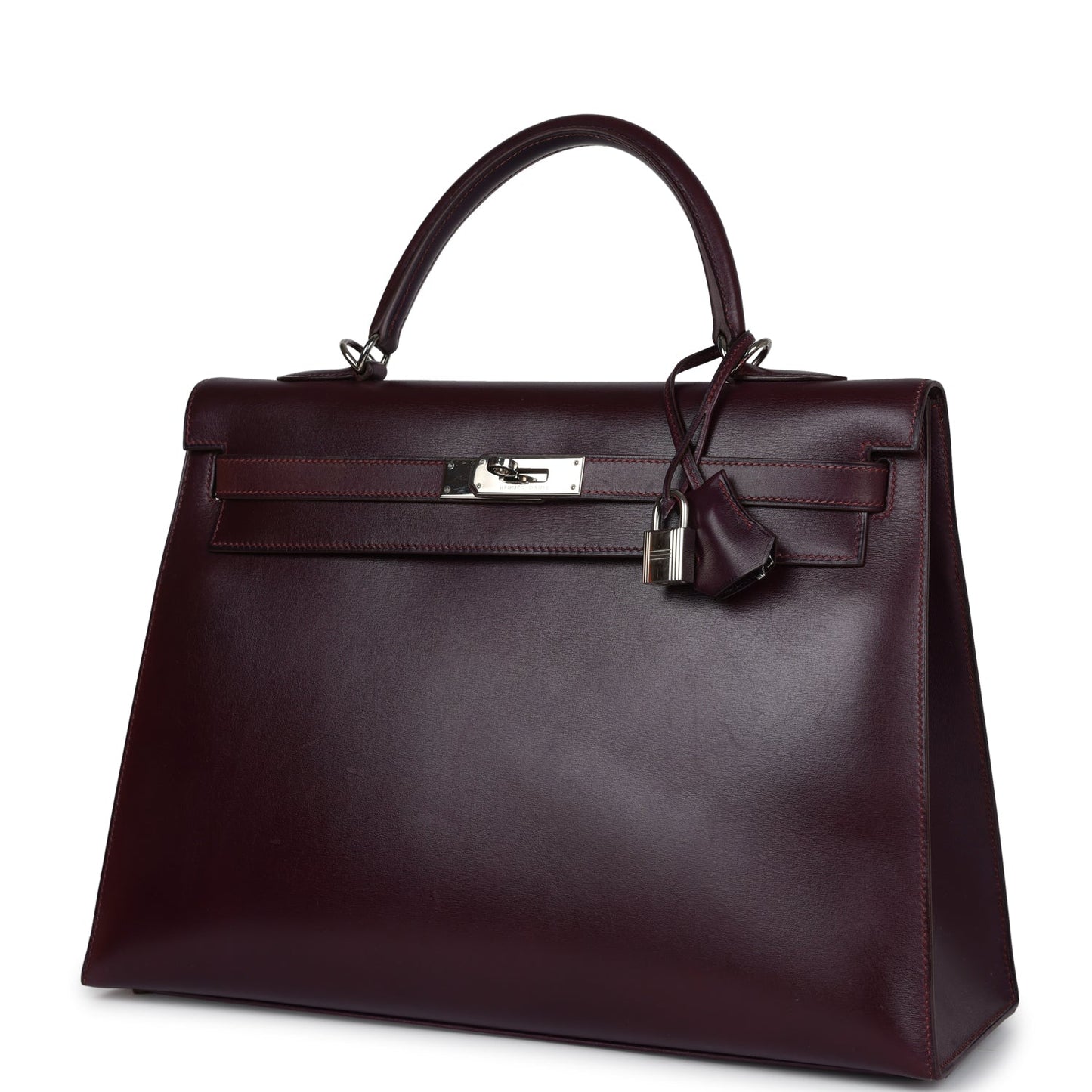 Vintage Hermes Kelly Sellier 35 Raisin Box Palladium Hardware