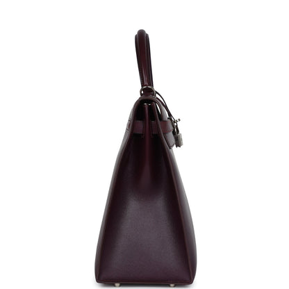 Vintage Hermes Kelly Sellier 35 Raisin Box Palladium Hardware