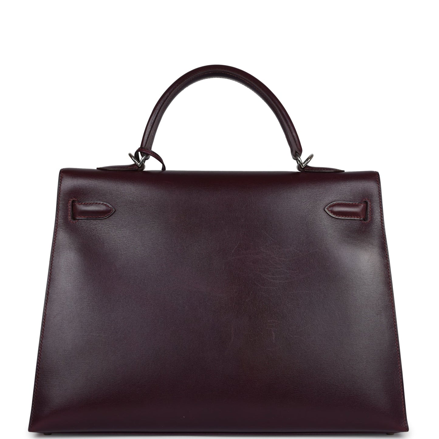 Vintage Hermes Kelly Sellier 35 Raisin Box Palladium Hardware