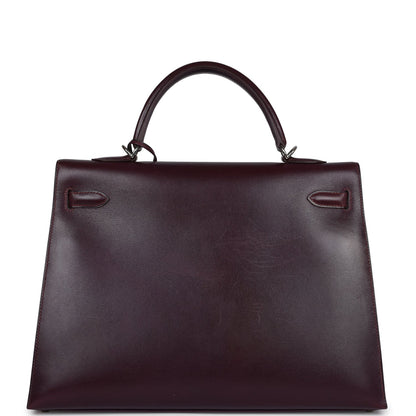 Vintage Hermes Kelly Sellier 35 Raisin Box Palladium Hardware