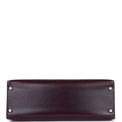 Vintage Hermes Kelly Sellier 35 Raisin Box Palladium Hardware