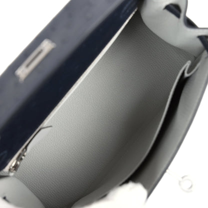 Hermes Special Order (HSS) Kelly Sellier 25 Bleu Indigo Verso Ostrich Palladium Hardware