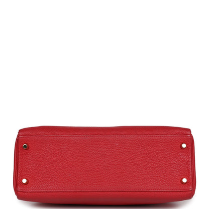 Pre-owned Hermes Kelly Retourne 32 Vermillion Clemence Gold Hardware