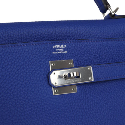 Pre-owned Hermes Kelly Retourne 32 Bleu Electric Togo Palladium Hardware