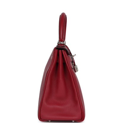 Pre-owned Hermes Kelly Retourne 28 Rouge Grenat Evercolor Palladium Hardware