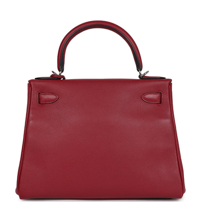 Pre-owned Hermes Kelly Retourne 28 Rouge Grenat Evercolor Palladium Hardware