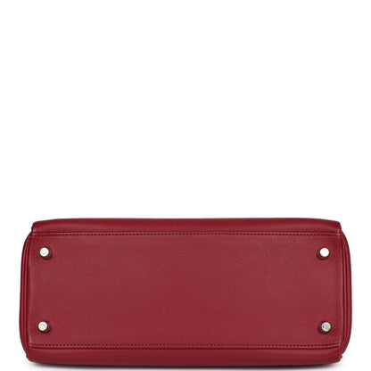 Pre-owned Hermes Kelly Retourne 28 Rouge Grenat Evercolor Palladium Hardware