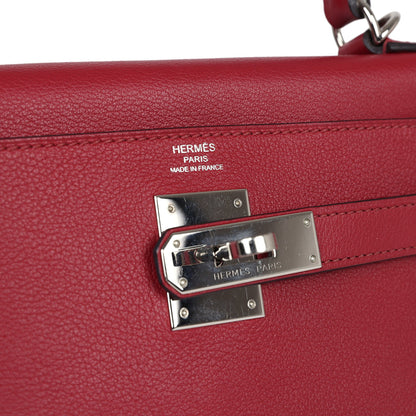 Pre-owned Hermes Kelly Retourne 28 Rouge Grenat Evercolor Palladium Hardware
