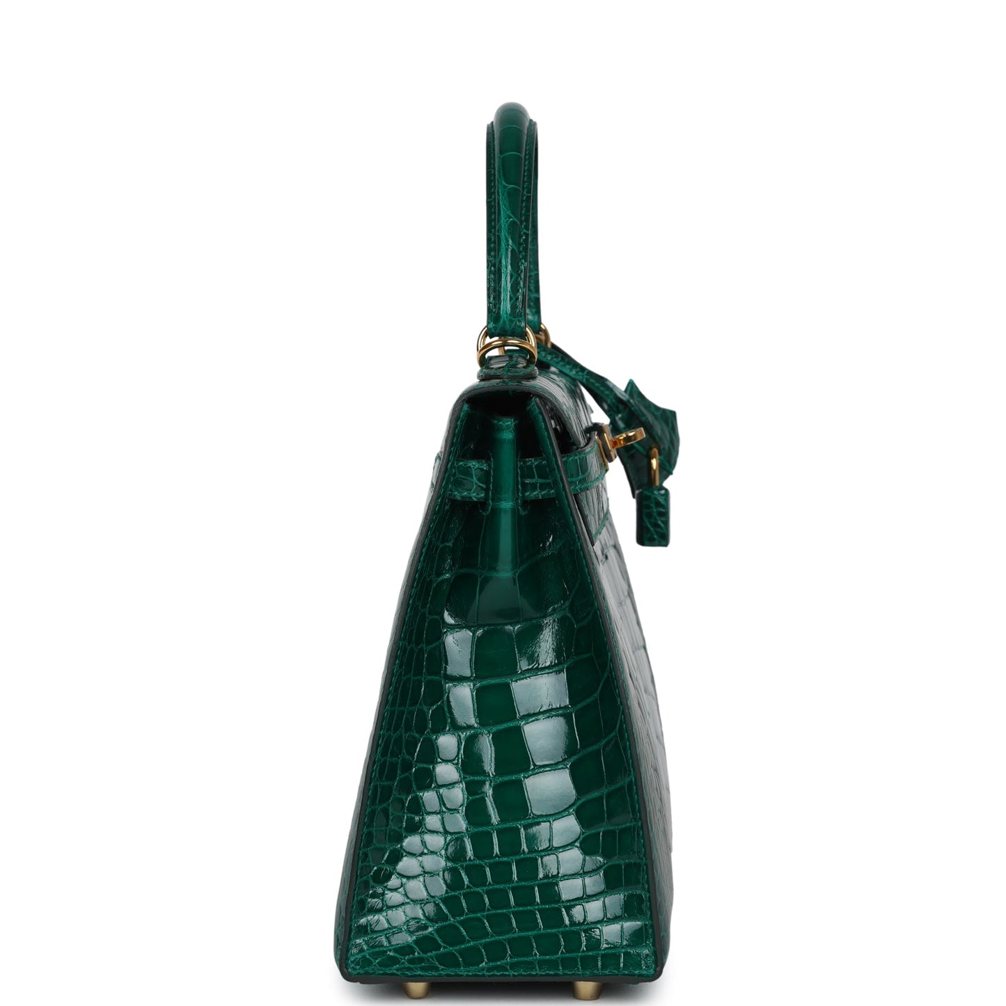 Pre-owned Hermes Kelly Sellier 25 Emerald Shiny Alligator Gold Hardware