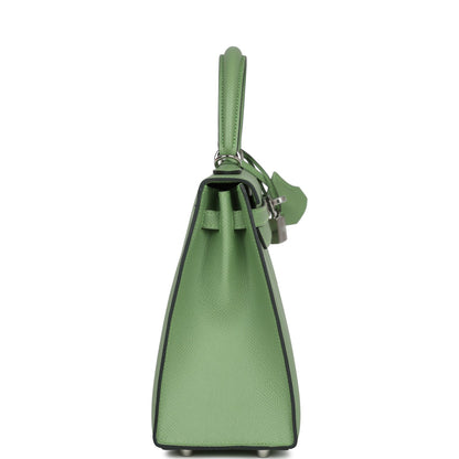 Hermes Special Order (HSS) Kelly Sellier 25 Vert Criquet Verso Epsom Palladium Hardware