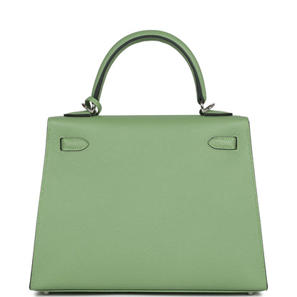 Hermes Special Order (HSS) Kelly Sellier 25 Vert Criquet Verso Epsom Palladium Hardware
