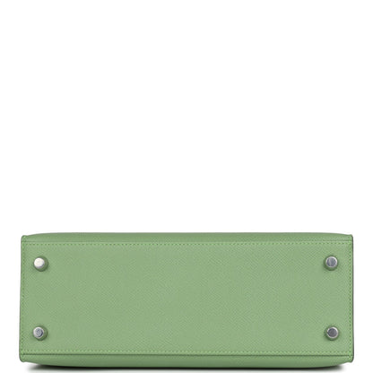 Hermes Special Order (HSS) Kelly Sellier 25 Vert Criquet Verso Epsom Palladium Hardware