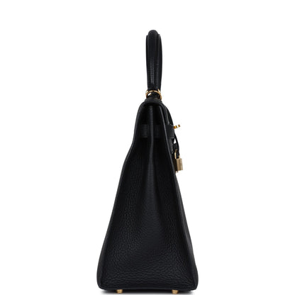 Vintage Hermes Kelly Sellier 35 Black Fjord Gold Hardware