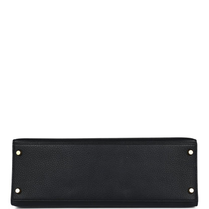 Vintage Hermes Kelly Sellier 35 Black Fjord Gold Hardware
