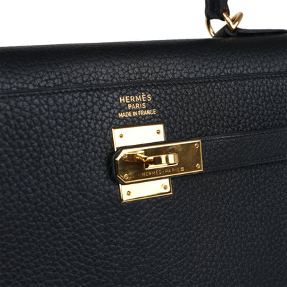 Vintage Hermes Kelly Sellier 35 Black Fjord Gold Hardware