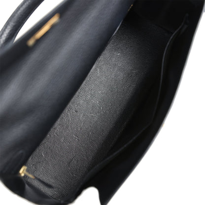 Vintage Hermes Kelly Sellier 35 Black Fjord Gold Hardware