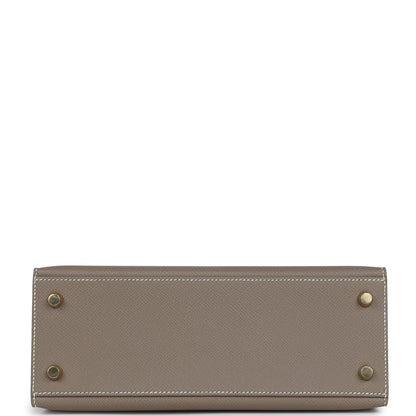 Hermes Special Order (HSS) Kelly Sellier 25 Etoupe and Craie Epsom Brushed Gold Hardware