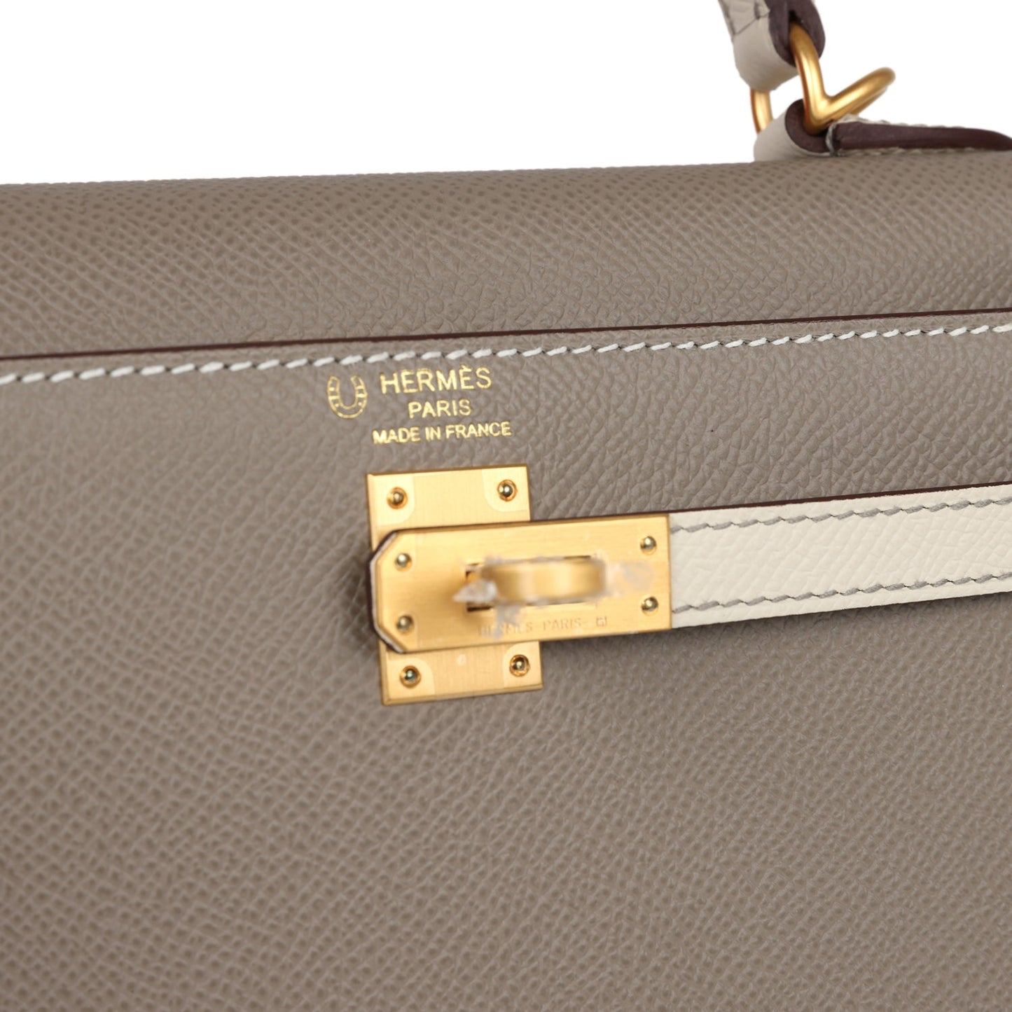 Hermes Special Order (HSS) Kelly Sellier 25 Etoupe and Craie Epsom Brushed Gold Hardware