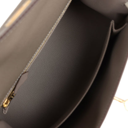 Hermes Special Order (HSS) Kelly Sellier 25 Etoupe and Craie Epsom Brushed Gold Hardware