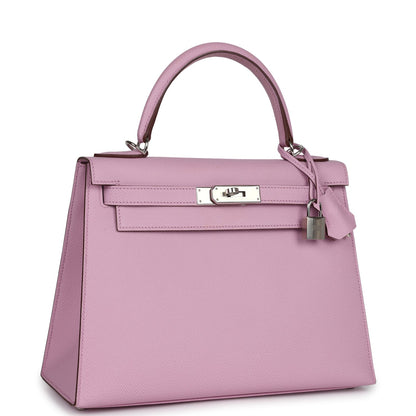 Pre-owned Hermes Kelly Sellier 28 Mauve Sylvestre Epsom Palladium Hardware