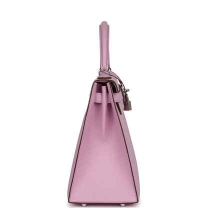 Pre-owned Hermes Kelly Sellier 28 Mauve Sylvestre Epsom Palladium Hardware