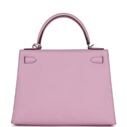 Pre-owned Hermes Kelly Sellier 28 Mauve Sylvestre Epsom Palladium Hardware
