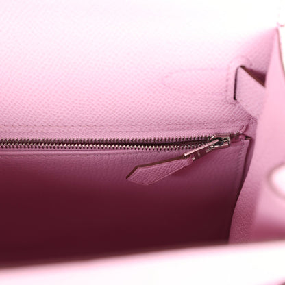 Pre-owned Hermes Kelly Sellier 28 Mauve Sylvestre Epsom Palladium Hardware
