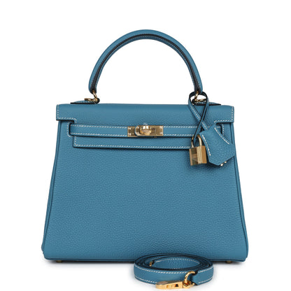 Hermes Kelly Retourne 25 Blue Jean Togo Gold Hardware