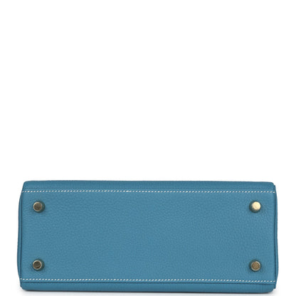 Hermes Kelly Retourne 25 Blue Jean Togo Gold Hardware