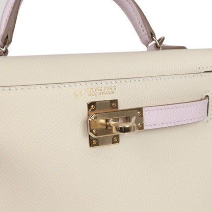 Hermes Special Order (HSS) Kelly Sellier 20 Craie and Mauve Pale Epsom Permabrass Hardware