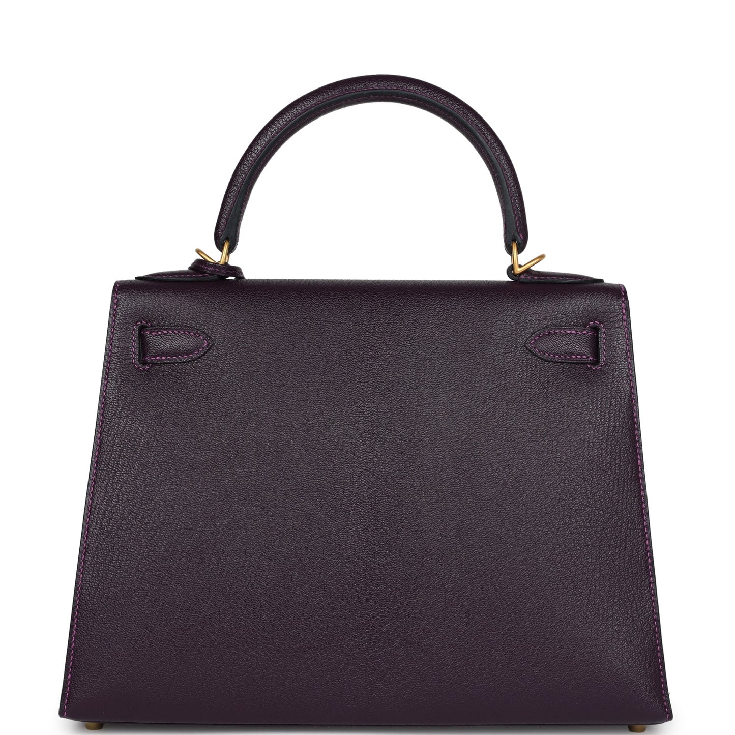 Pre-owned Hermes Special Order (HSS) Kelly Sellier 28 Raisin Verso Chevre Brushed Gold Hardware