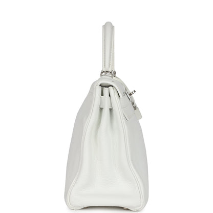 Vintage Hermes Kelly Retourne 28 White Clemence Palladium Hardware