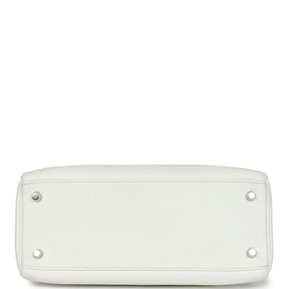 Vintage Hermes Kelly Retourne 28 White Clemence Palladium Hardware