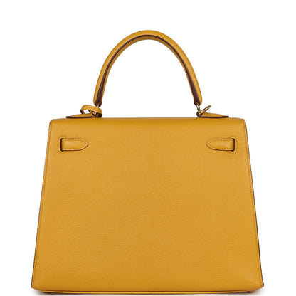 Pre-owned Hermes Kelly Sellier 25 Jaune Ambre Epsom Gold Hardware
