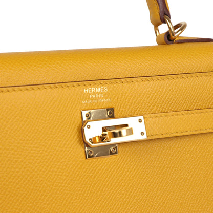 Pre-owned Hermes Kelly Sellier 25 Jaune Ambre Epsom Gold Hardware