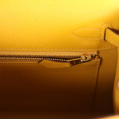 Pre-owned Hermes Kelly Sellier 25 Jaune Ambre Epsom Gold Hardware