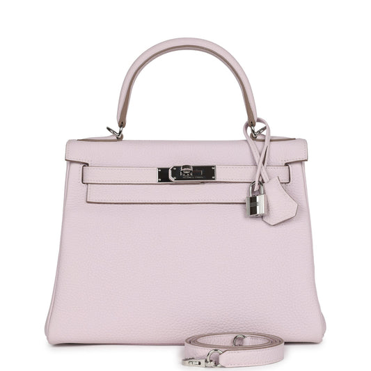 Pre-owned Hermes Kelly Retourne 28 Mauve Pale Clemence Palladium Hardware