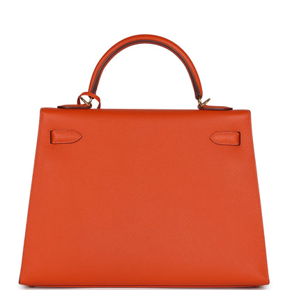 Pre-owned Hermes Kelly Sellier 32 Feu Epsom Gold Hardware