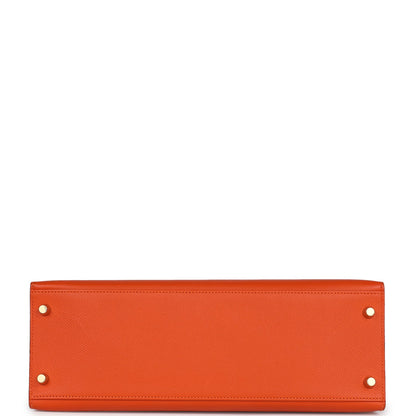 Pre-owned Hermes Kelly Sellier 32 Feu Epsom Gold Hardware