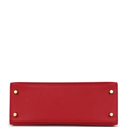 Pre-Owned Hermes Kelly Sellier 25 Rouge Casaque Epsom Gold Hardware