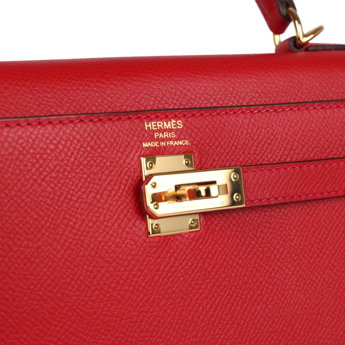 Pre-Owned Hermes Kelly Sellier 25 Rouge Casaque Epsom Gold Hardware