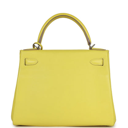 Pre-owned Hermes Kelly Retourne 28 Lime Evercolor Palladium Hardware