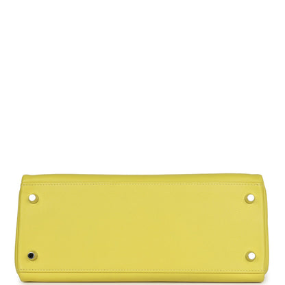 Pre-owned Hermes Kelly Retourne 28 Lime Evercolor Palladium Hardware