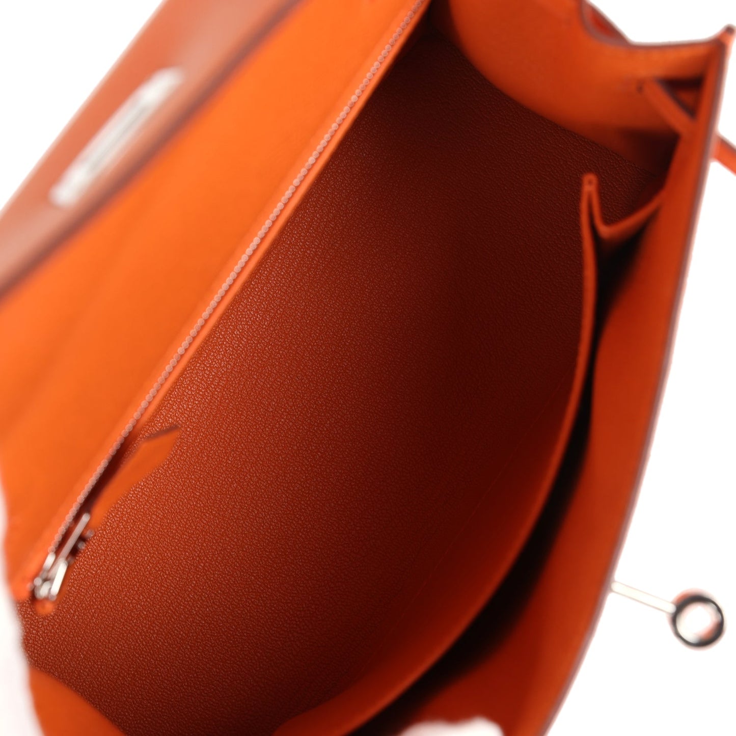 Pre-owned Hermes Kelly Sellier 25 Orange Epsom Palladium Hardware