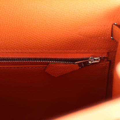 Pre-owned Hermes Kelly Sellier 25 Orange Epsom Palladium Hardware