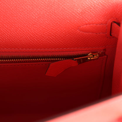 Pre-owned Hermes Kelly Sellier 25 Rose Jaipur Epsom Gold Hardware