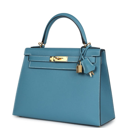 Hermes Kelly Sellier 28 Blue Jean Epsom Gold Hardware