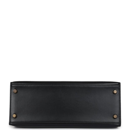 Vintage Hermes Kelly Sellier 28 Black Box Gold Hardware