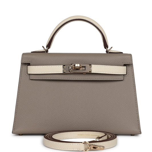 Pre-owned Hermes Special Order (HSS) Kelly Sellier 20 Craie and Gris Asphalte Epsom Permabrass Hadware