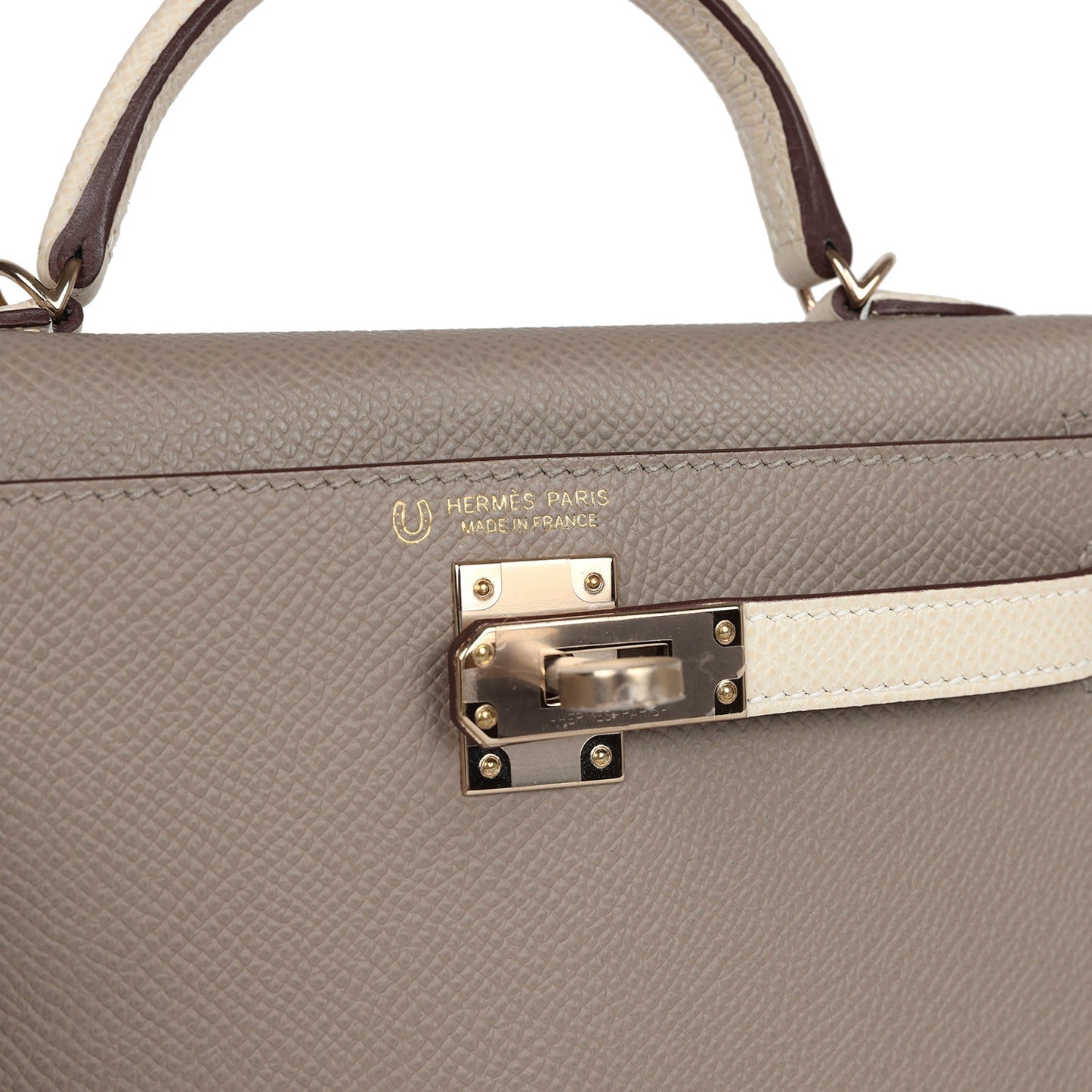 Pre-owned Hermes Special Order (HSS) Kelly Sellier 20 Craie and Gris Asphalte Epsom Permabrass Hadware
